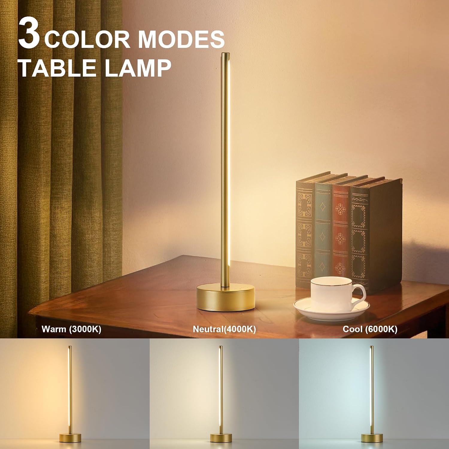 Gold Rechargeable Cordless Bedside Table Lamps
