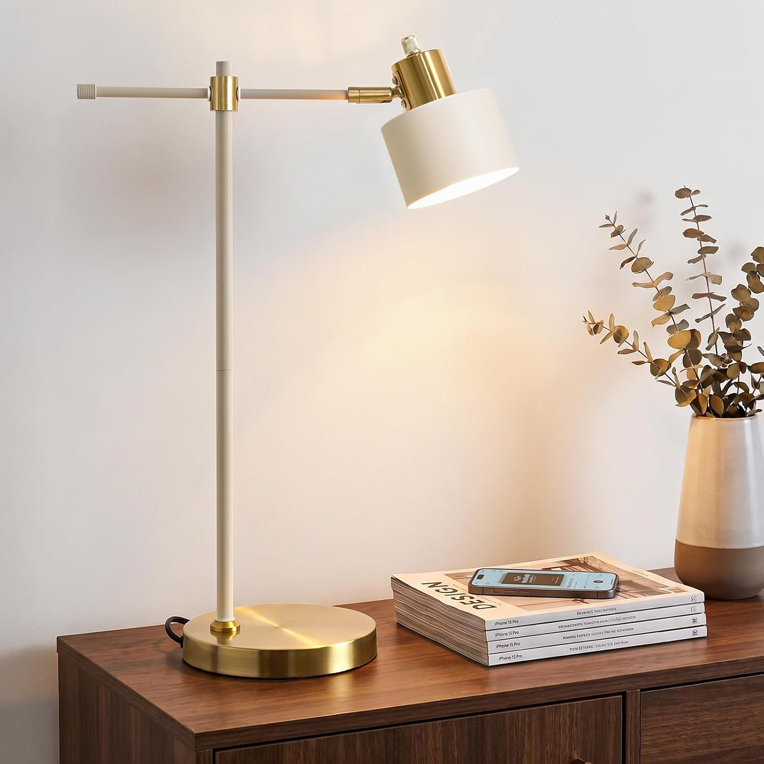 Cream Gold Adjustable Mid Century Table Lamp