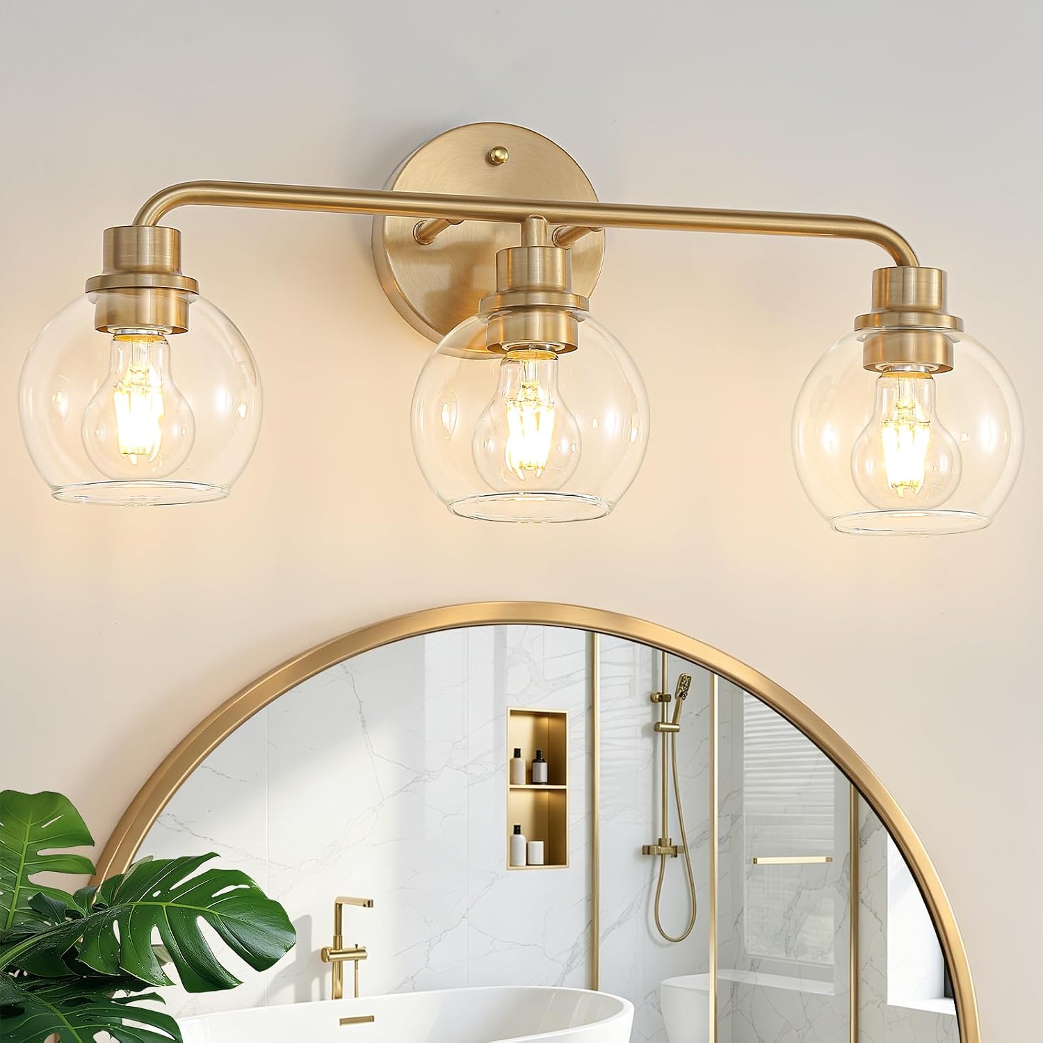 Brass Globe Glass Vanity Bathroom Wall Lamp