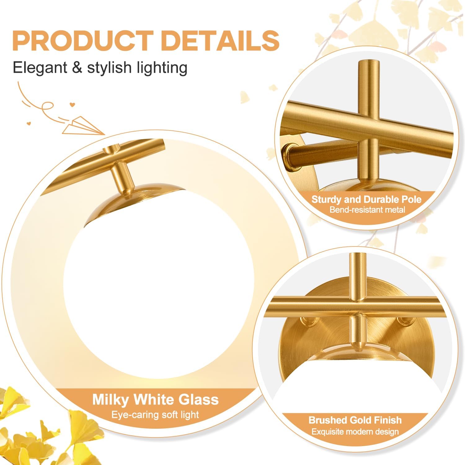 Gold Milky Glass Bathroom Vanity Wall Sconce