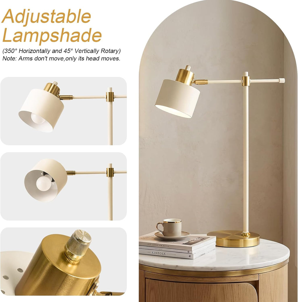 Cream Gold Adjustable Mid Century Table Lamp