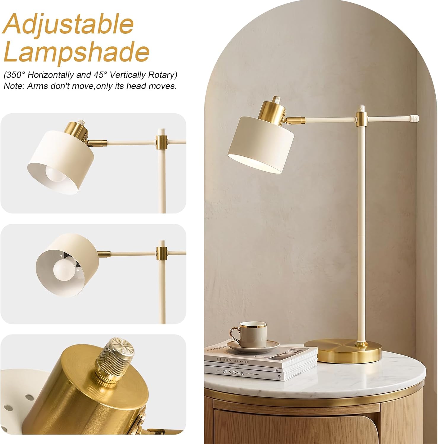 Cream Gold Adjustable Mid Century Table Lamp