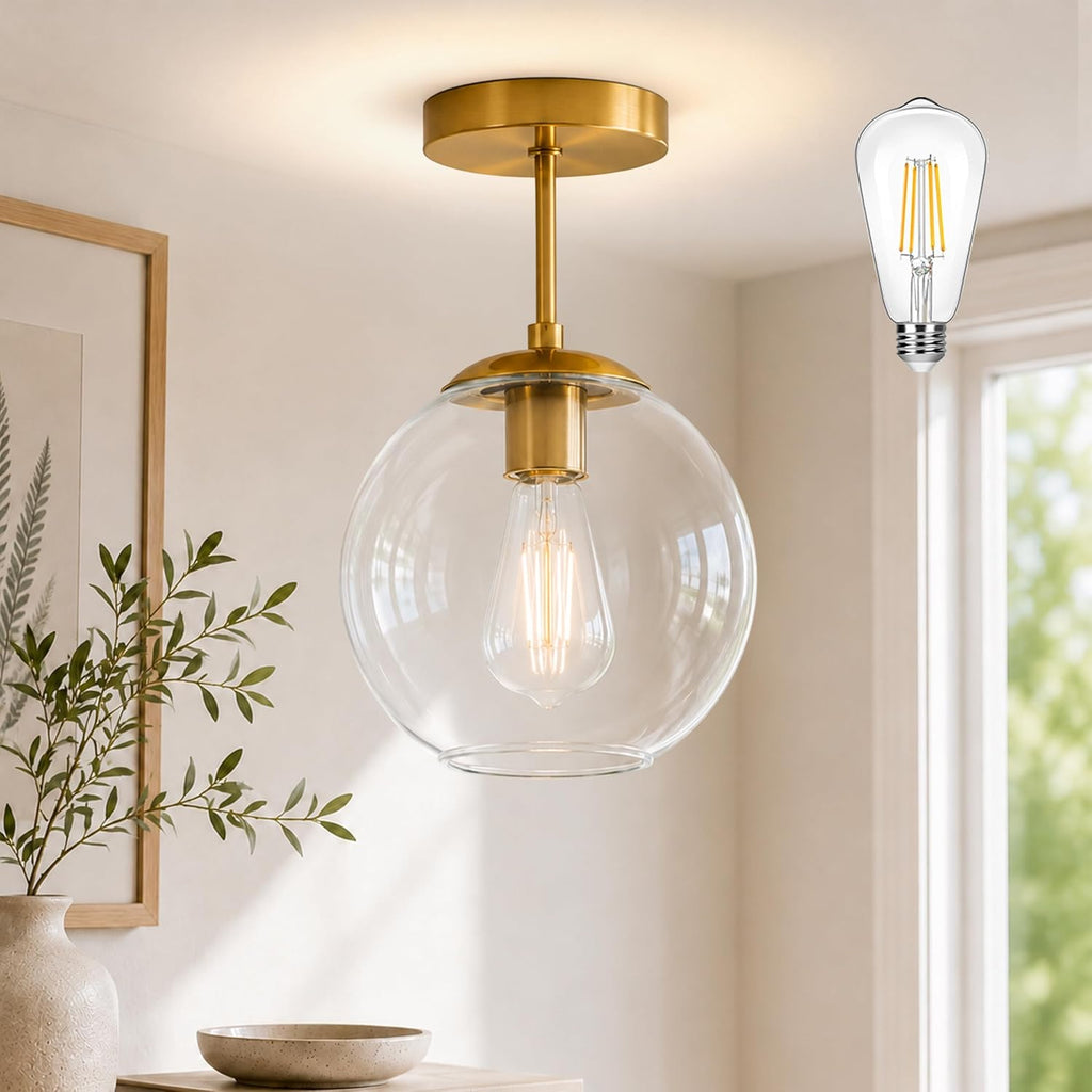 Gold Clear Glass Mid Century Ceiling Lamp