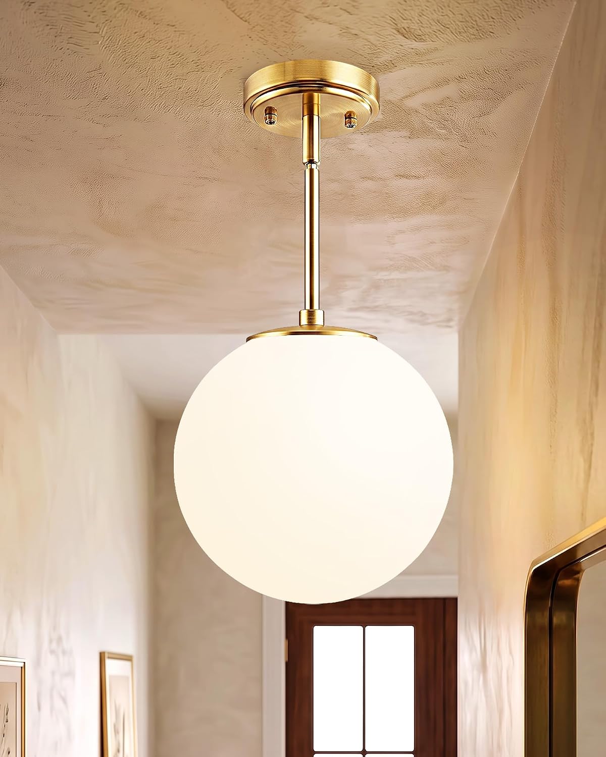 Brass Milk Glass Kitchen Globe Pendant Light