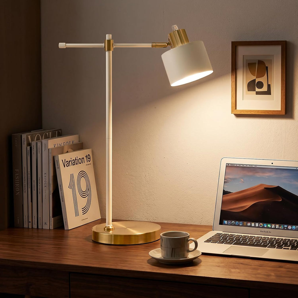 Cream Gold Adjustable Mid Century Table Lamp