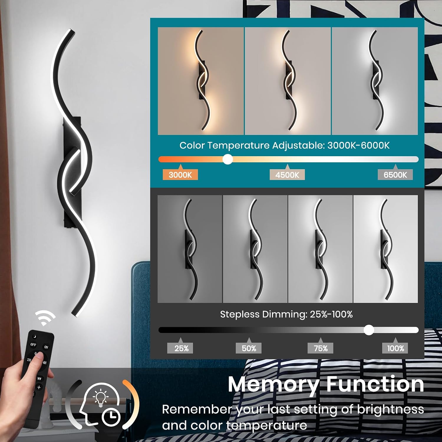 Black Rechargeable Wireless LED Wall Sconces