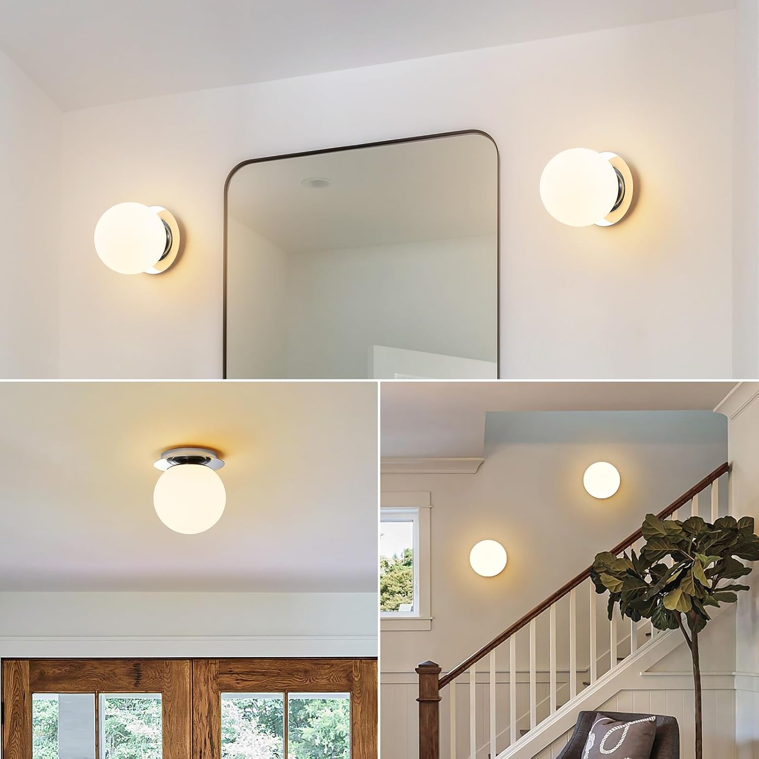 Chrome Milk Glass Bathroom Globe Wall Sconce