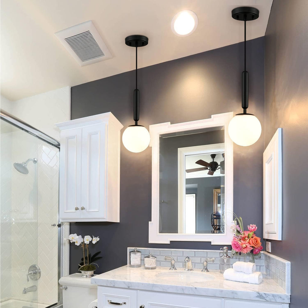 Black Glass Globe Kitchen Island Pendant Light