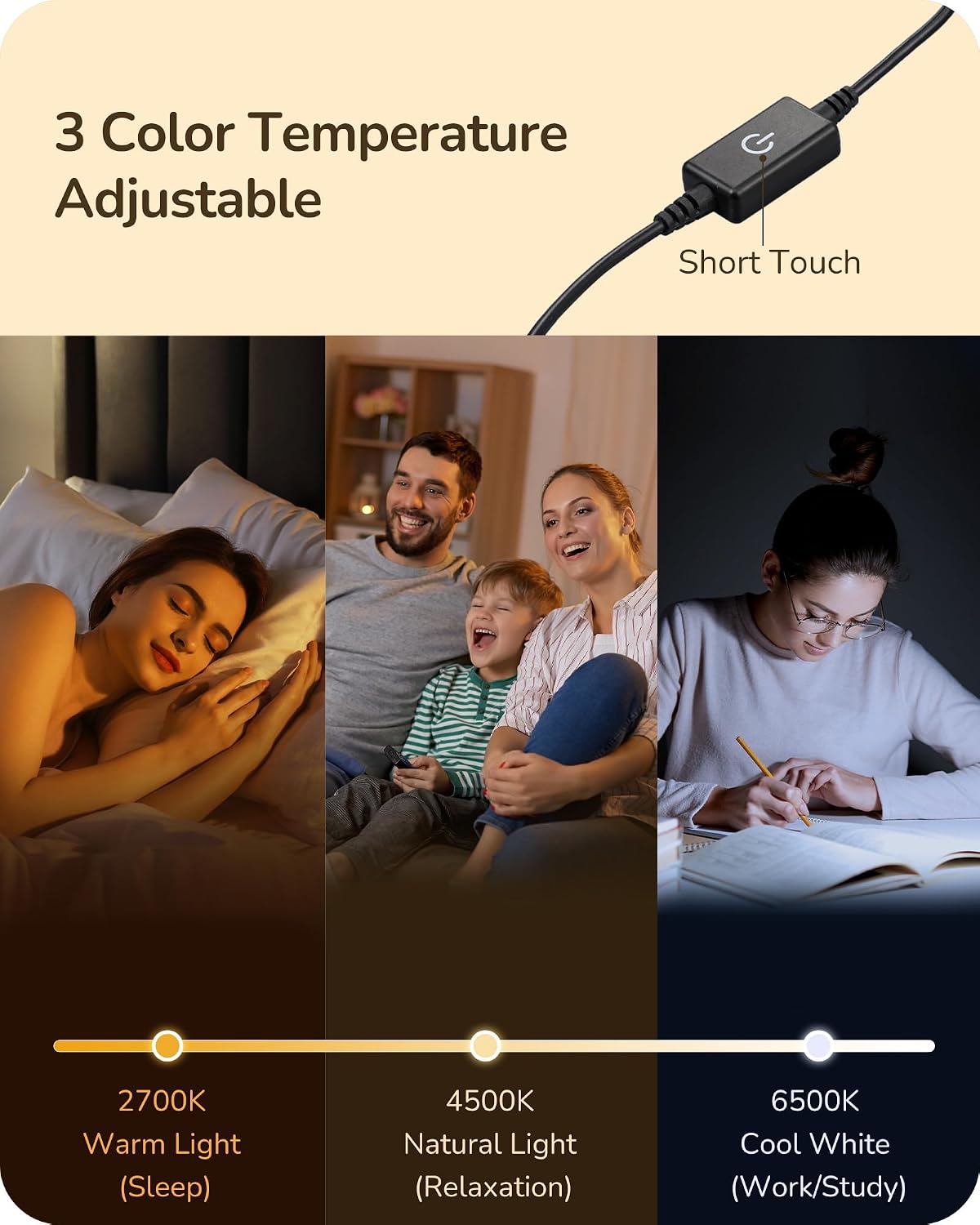 Gold Dimmable 3 Color Bedside Table Lamp
