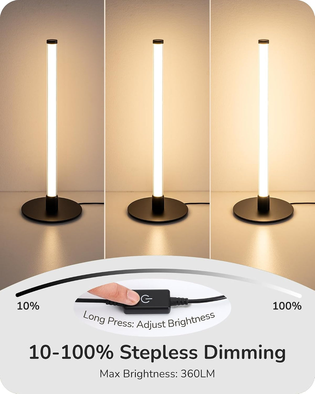 Black Dimmable 3 Color Bedside Table Lamp