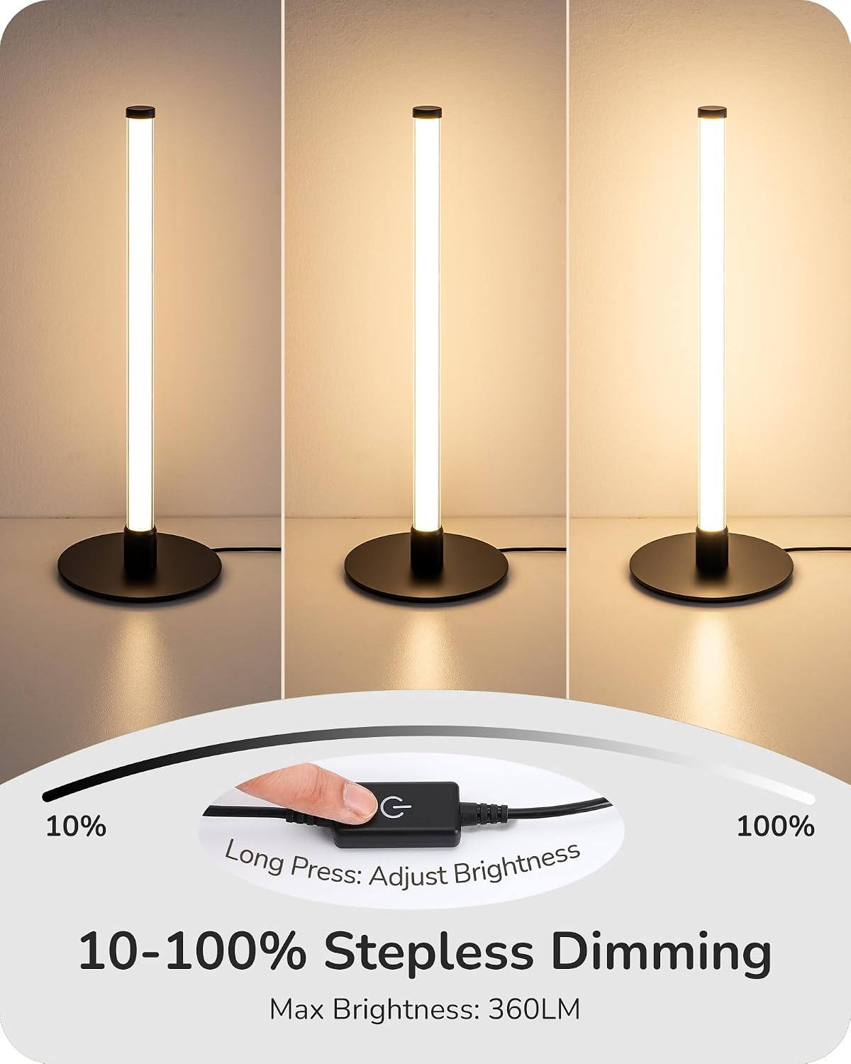 Black Dimmable 3 Color Bedside Table Lamp