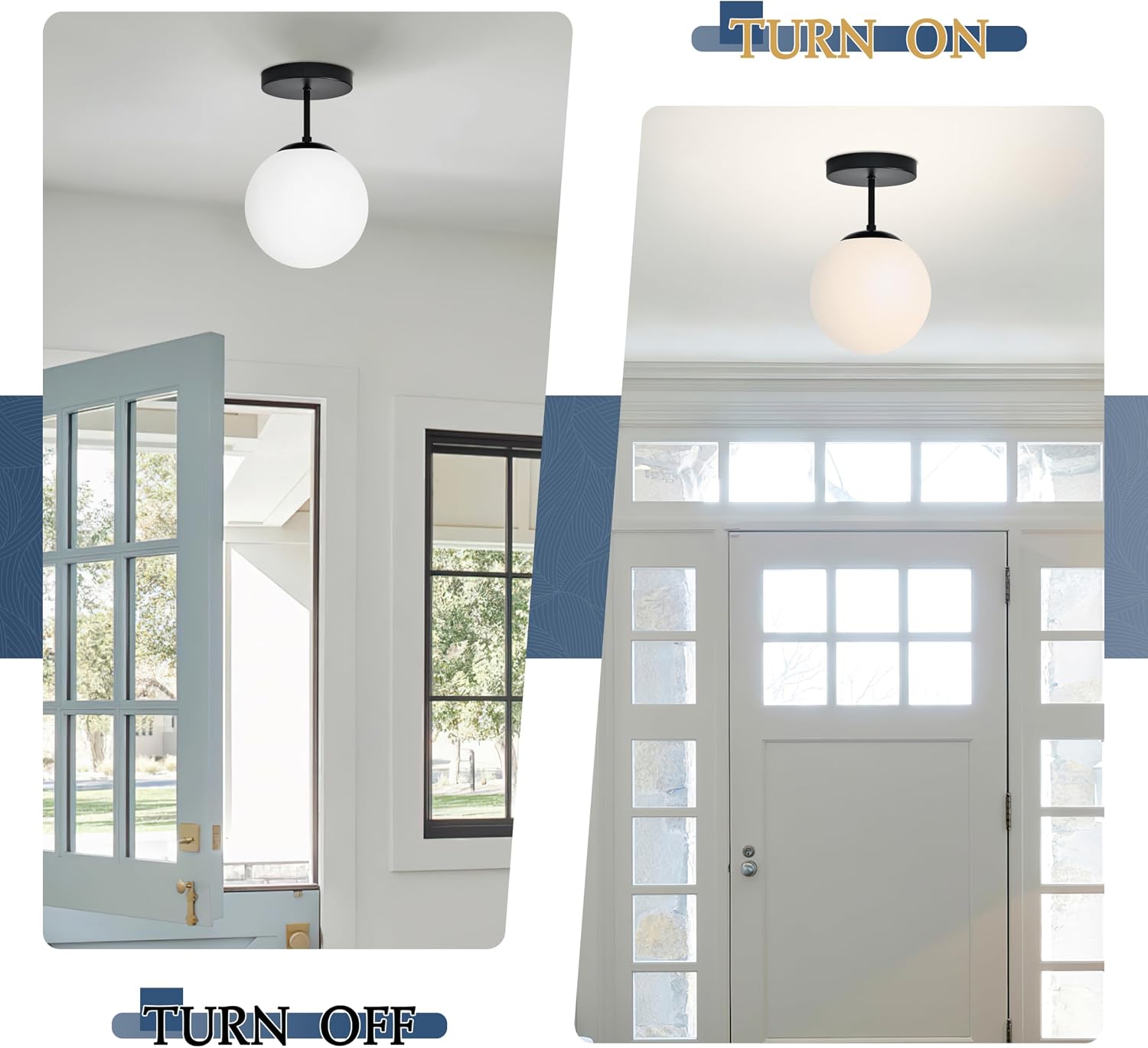 Black Milk Glass Globe Ceiling Lamp