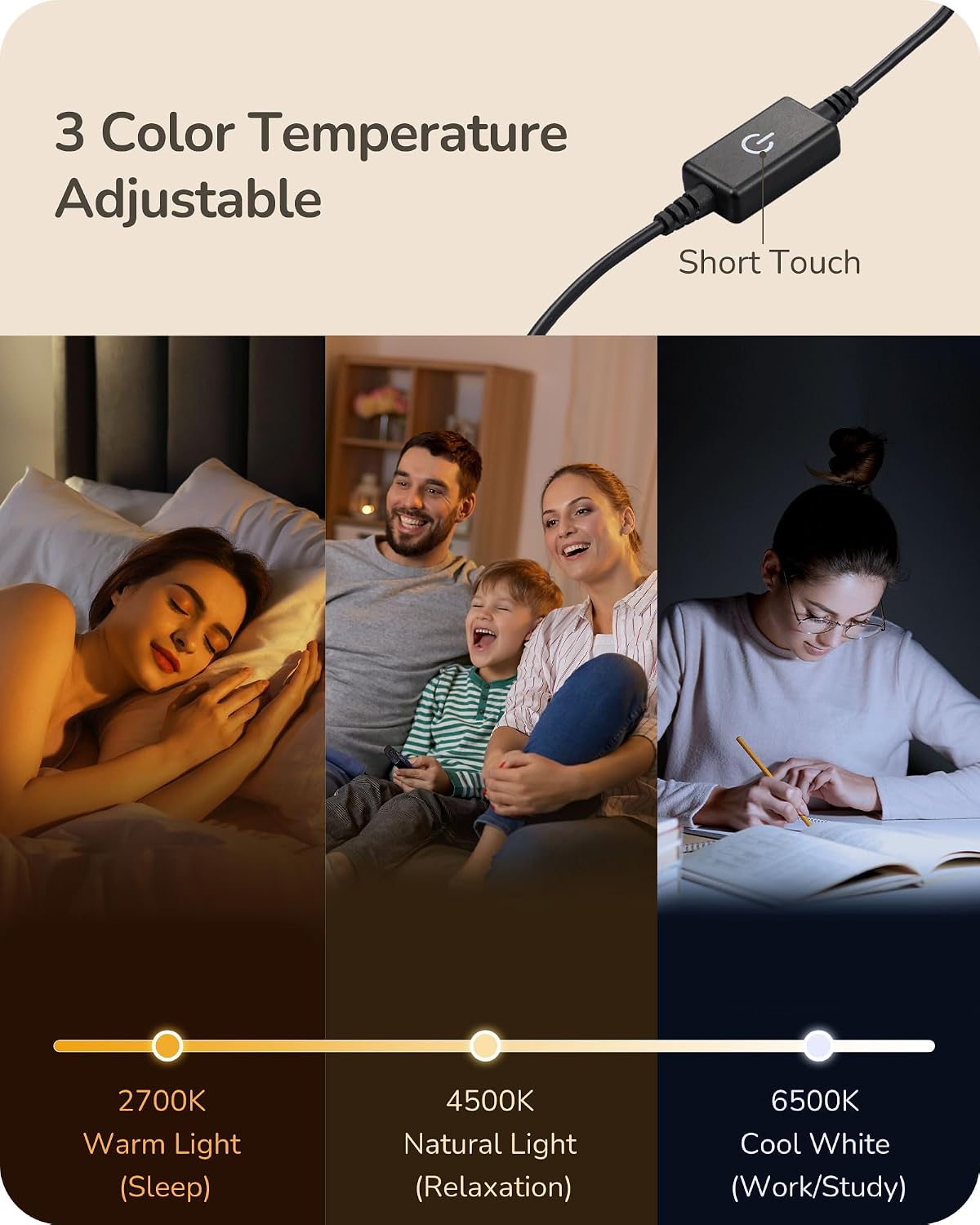 Black Dimmable 3 Color Metal Table Lamp