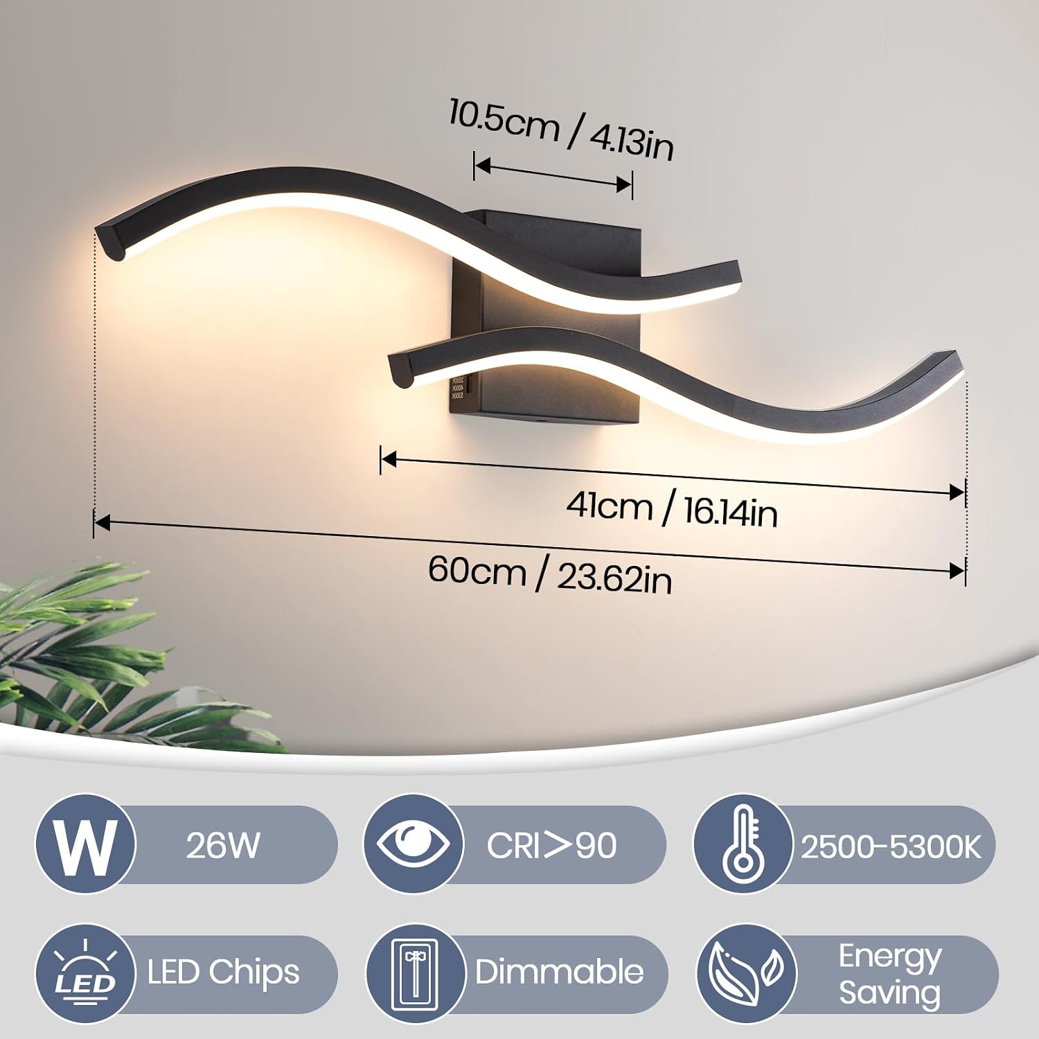 Black Dimmable LED Bathroom Mirror Vanity Light