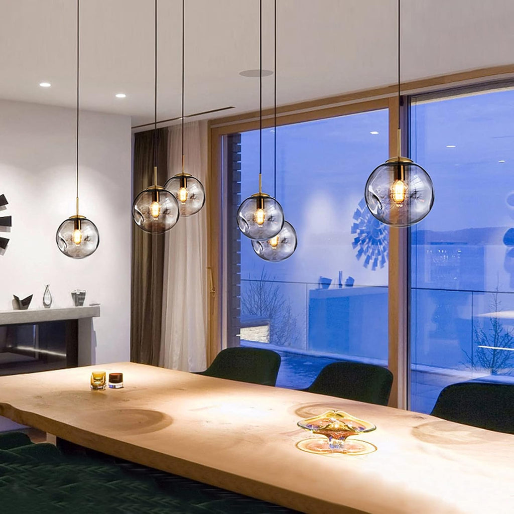 Gold Amber Glass Globe Pendant Lamp