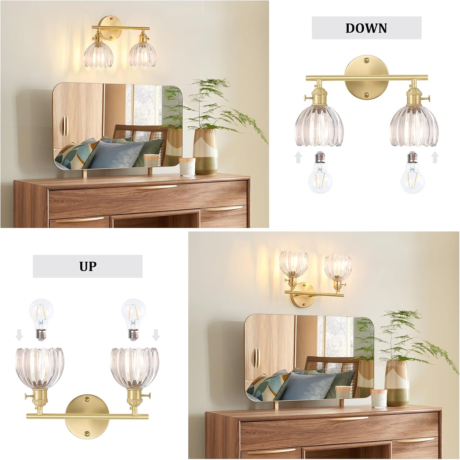 Brass Tulip Glass Vanity Bathroom Wall Lamp