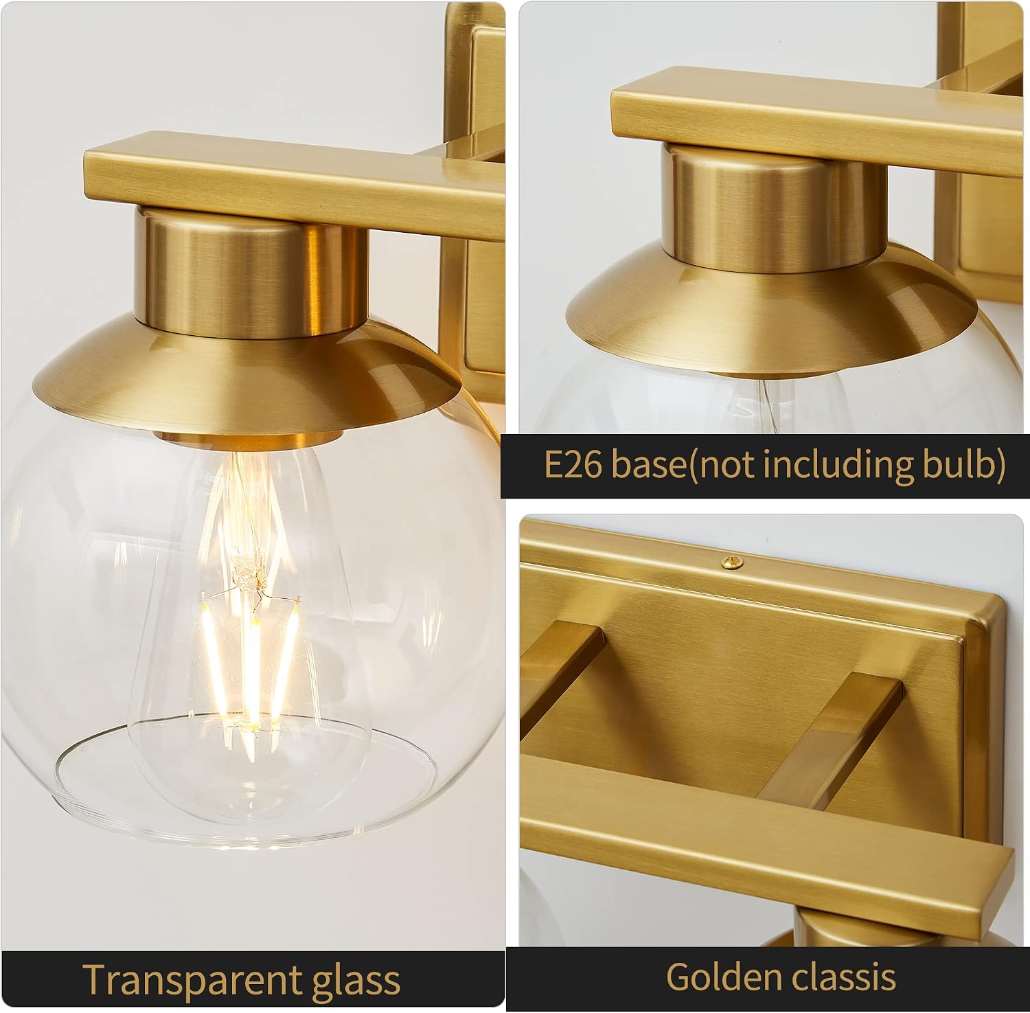 Brass Globe Glass Bathroom Vanity Wall Sconce
