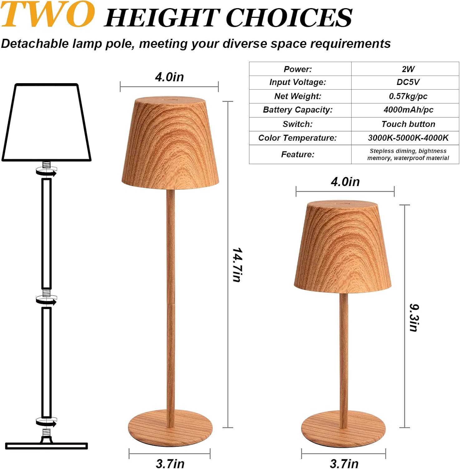 Woodgrain Wireless Dimmable Dining Table Lamps