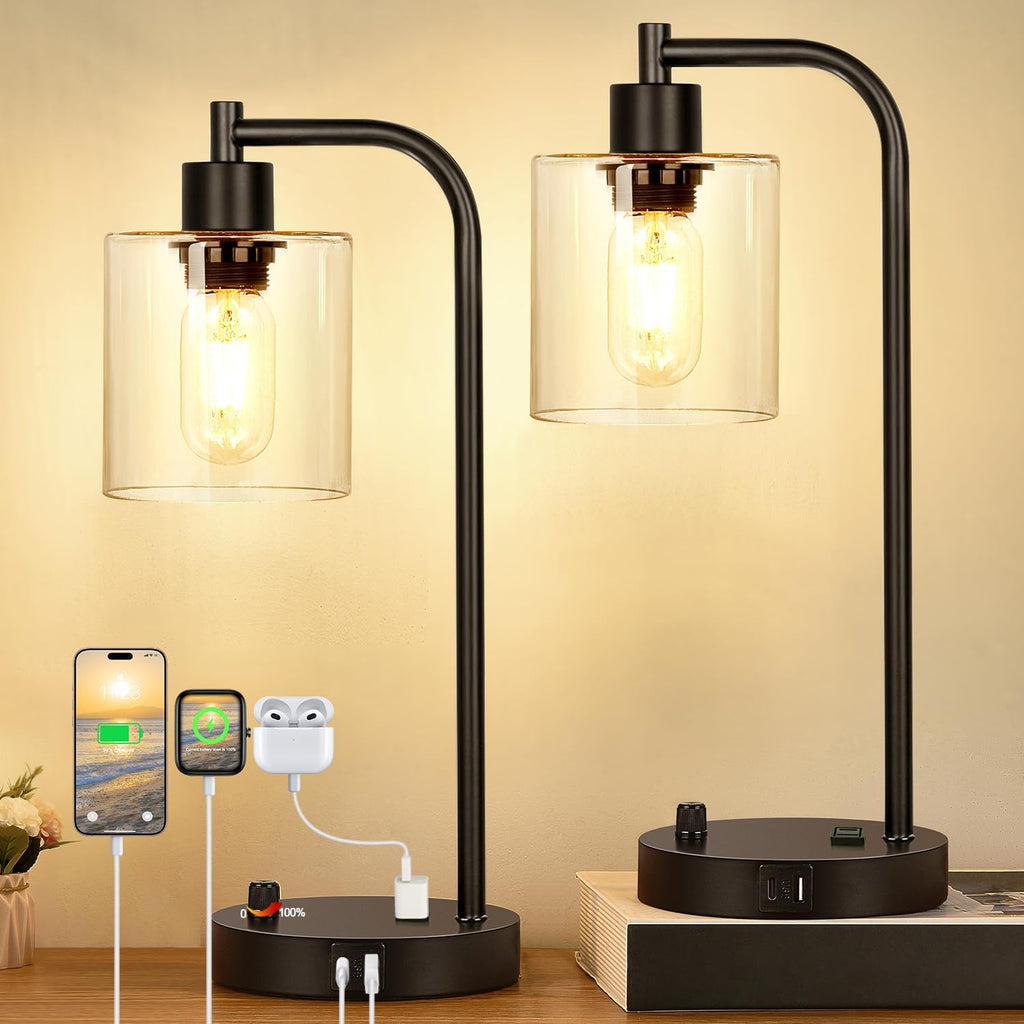 Industrial USB Dimmable Bedside Table Lamps