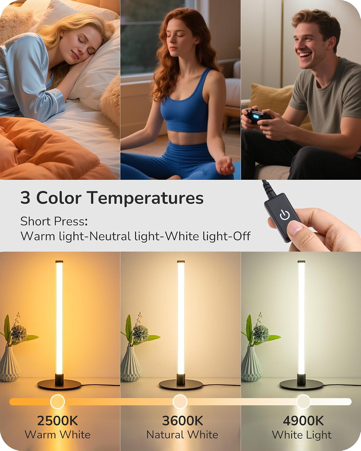 Black Dimmable 3 Color Bedside Table Lamp