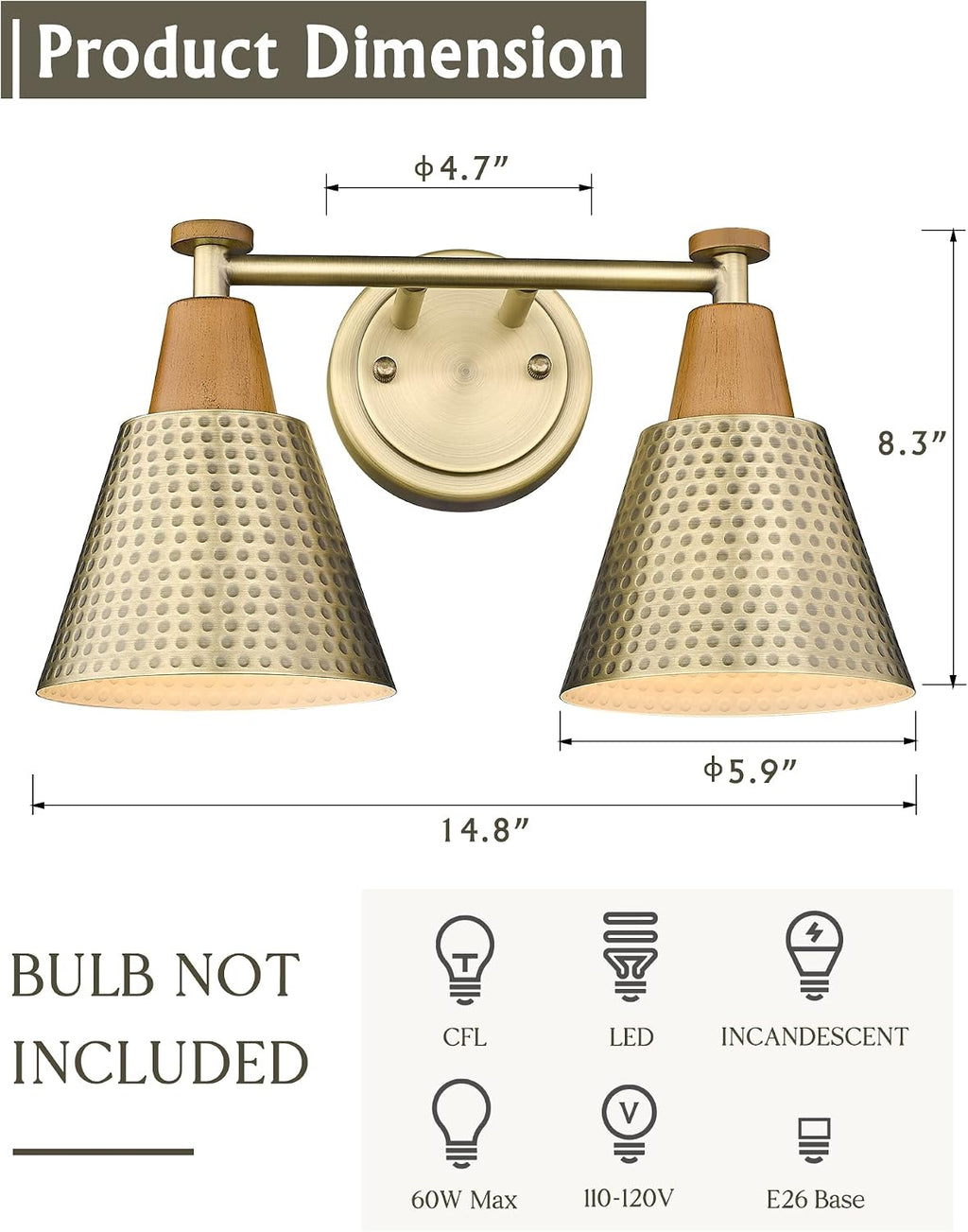 Gold Hammered Metal Bathroom Vanity Wall Lamp
