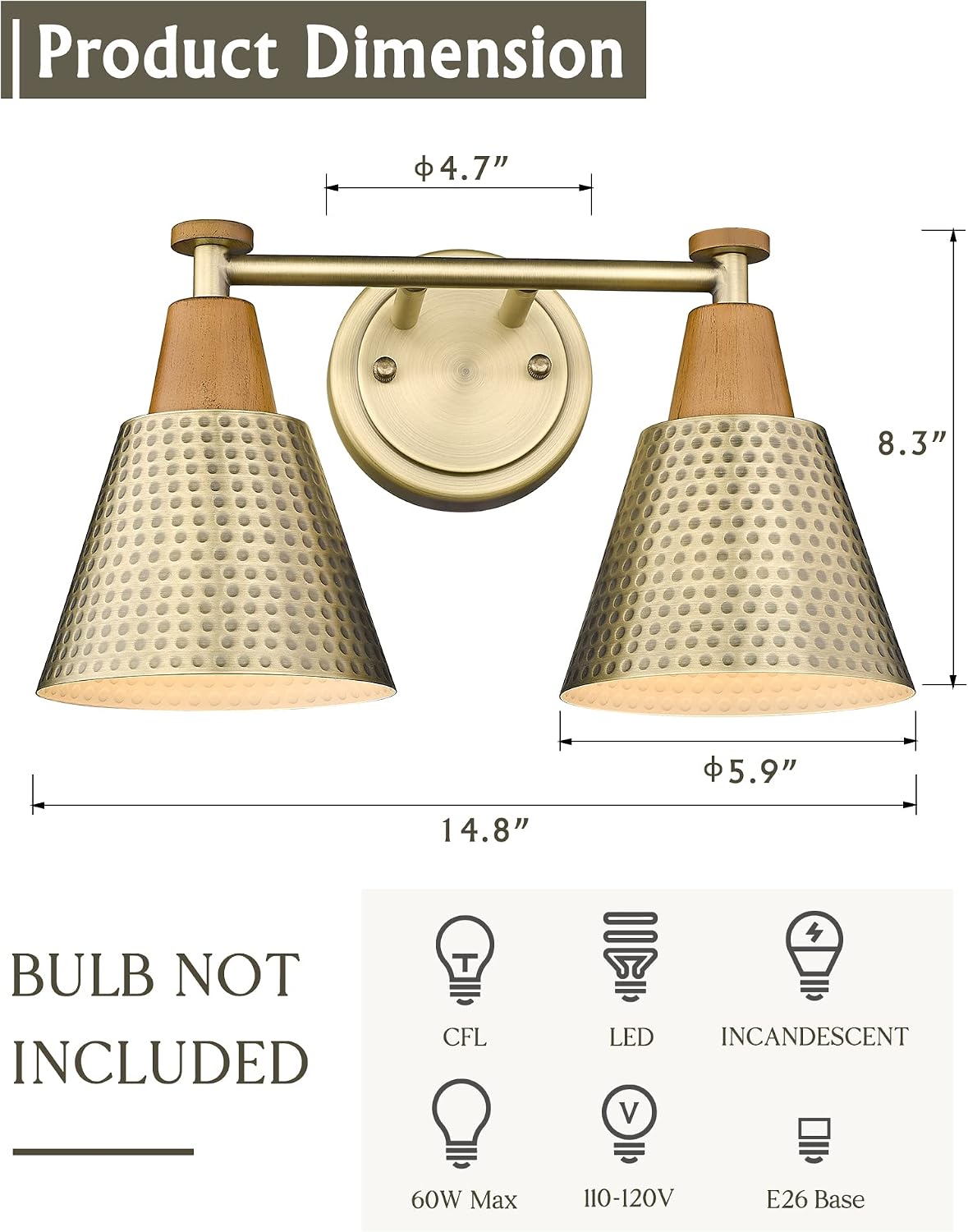 Gold Hammered Metal Bathroom Vanity Wall Lamp