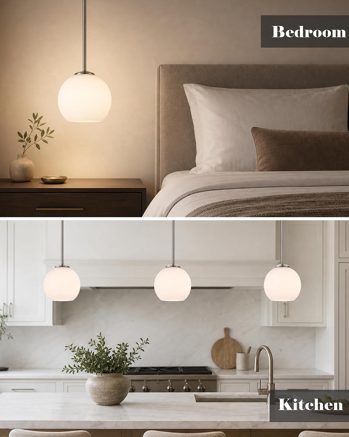 Nickel Milk Glass Kitchen Island Pendant Lamp