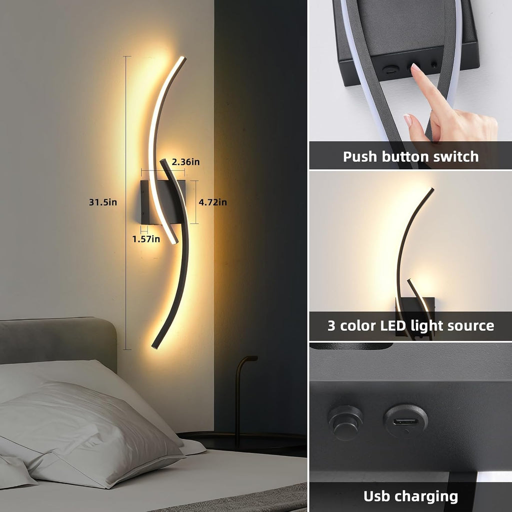 Wireless Dimmable LED Wall Sconce Bedroom Lighting