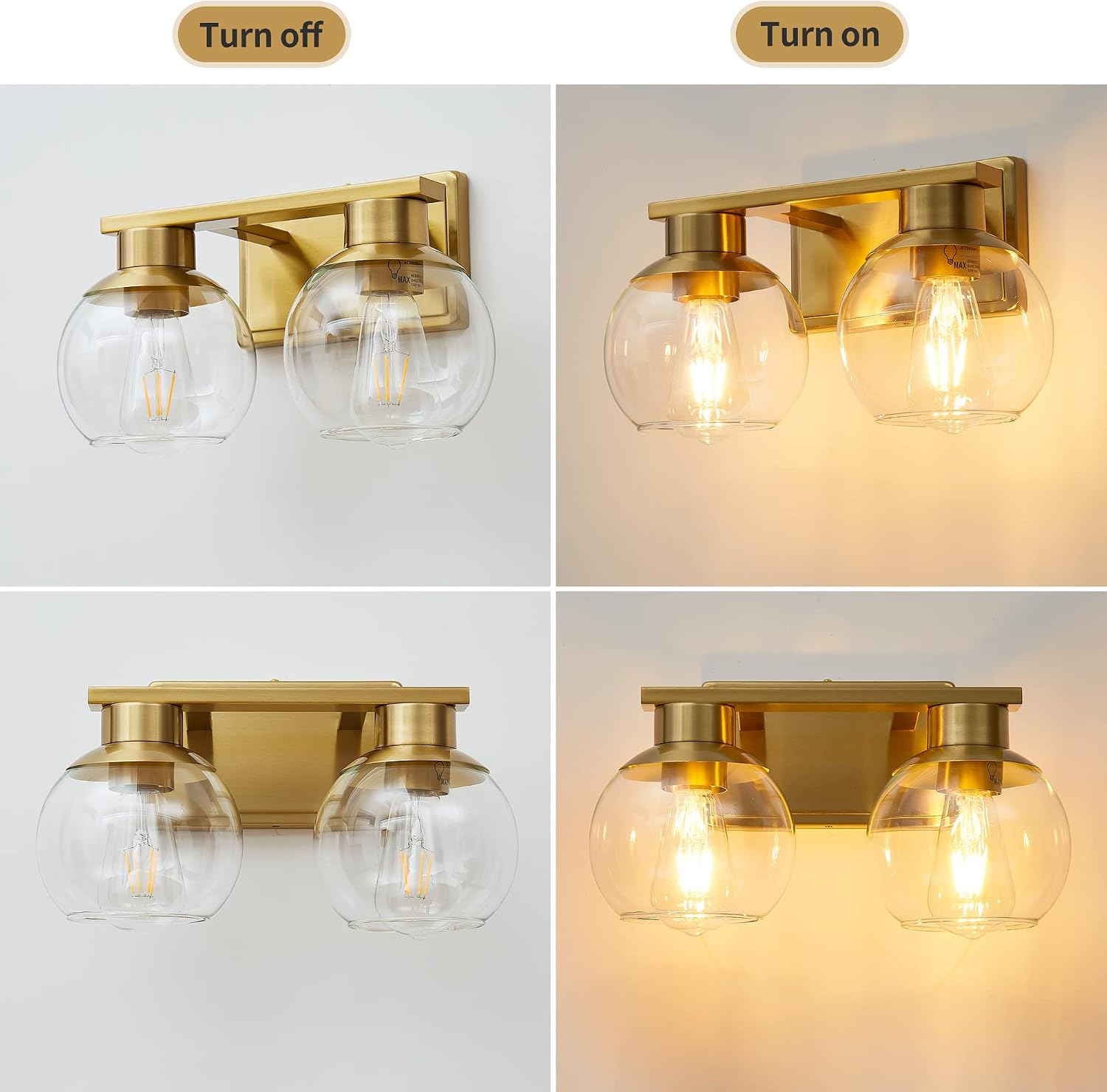 Brass Globe Glass Bathroom Vanity Wall Sconce