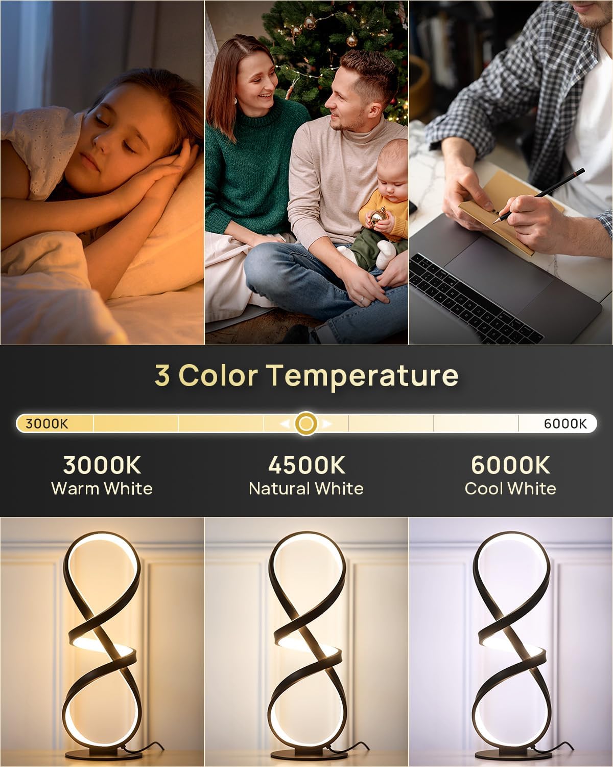 Black Spiral Touch Dimmable Bedside Lamps