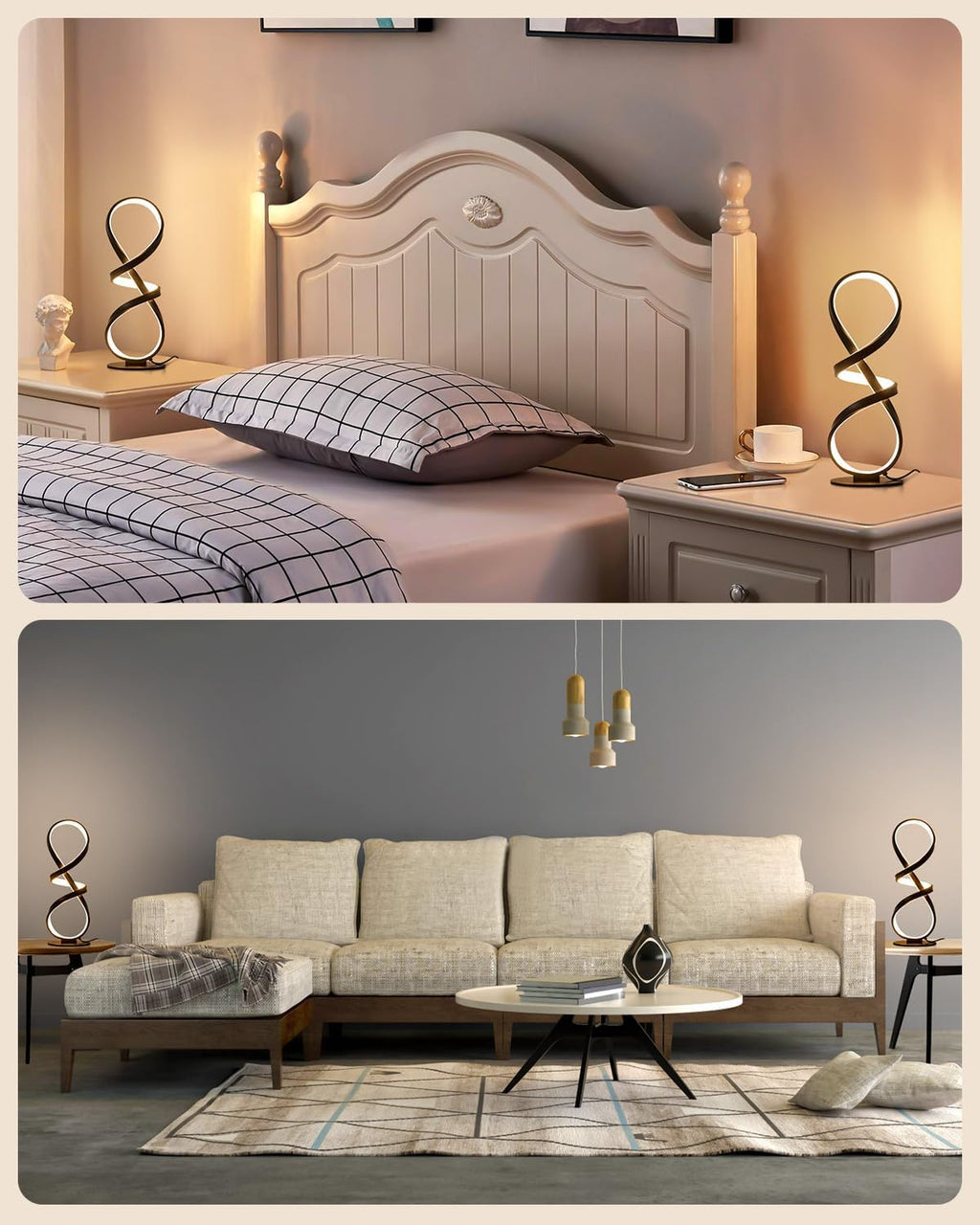 Black Spiral Touch Dimmable Bedside Lamps
