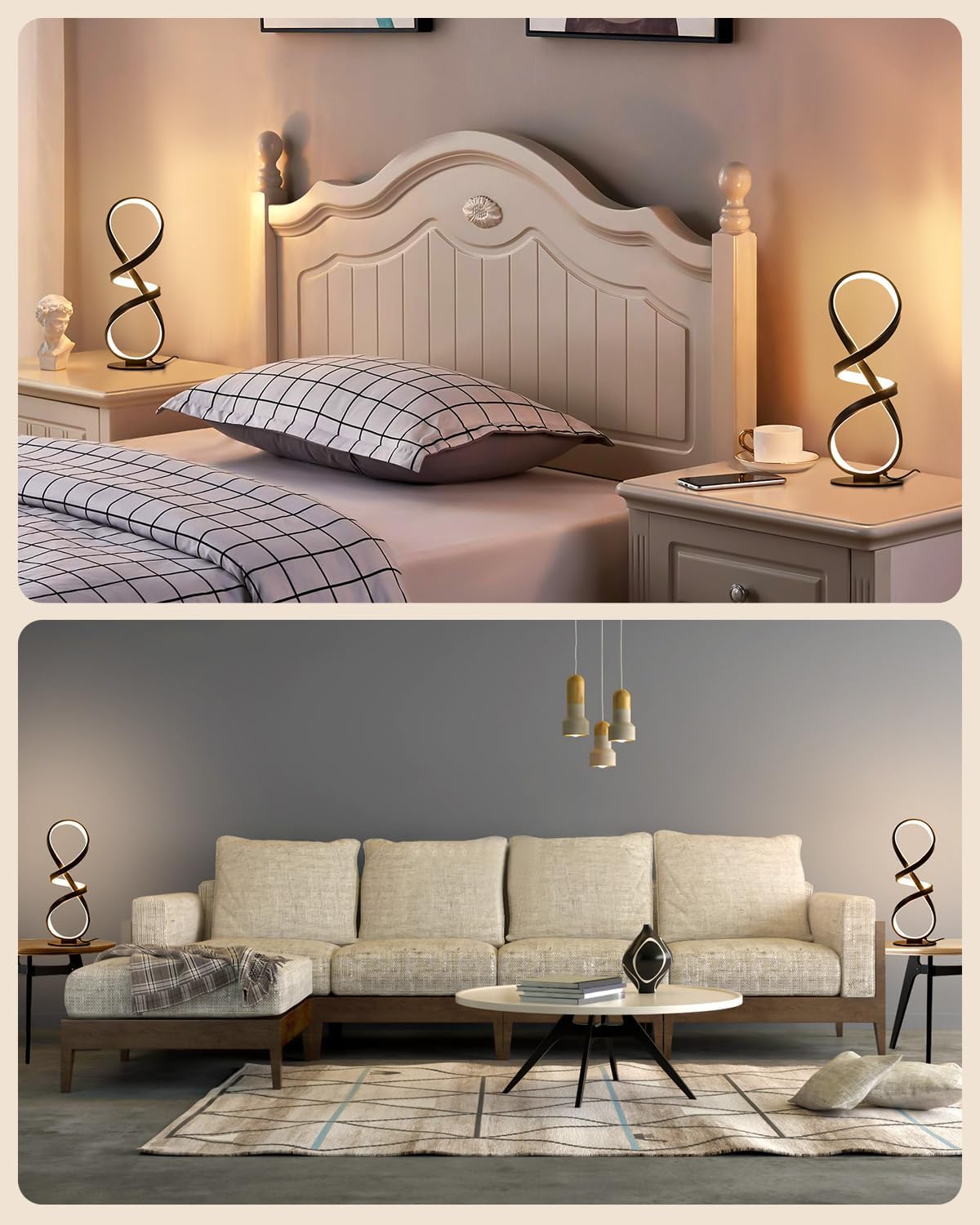 Black Spiral Touch Dimmable Bedside Lamps