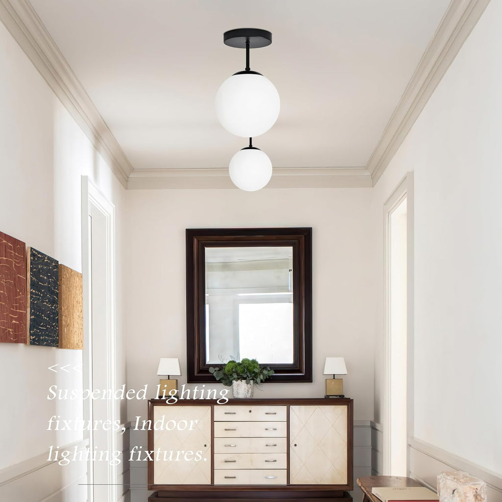 Black Milk Glass Globe Ceiling Lamp