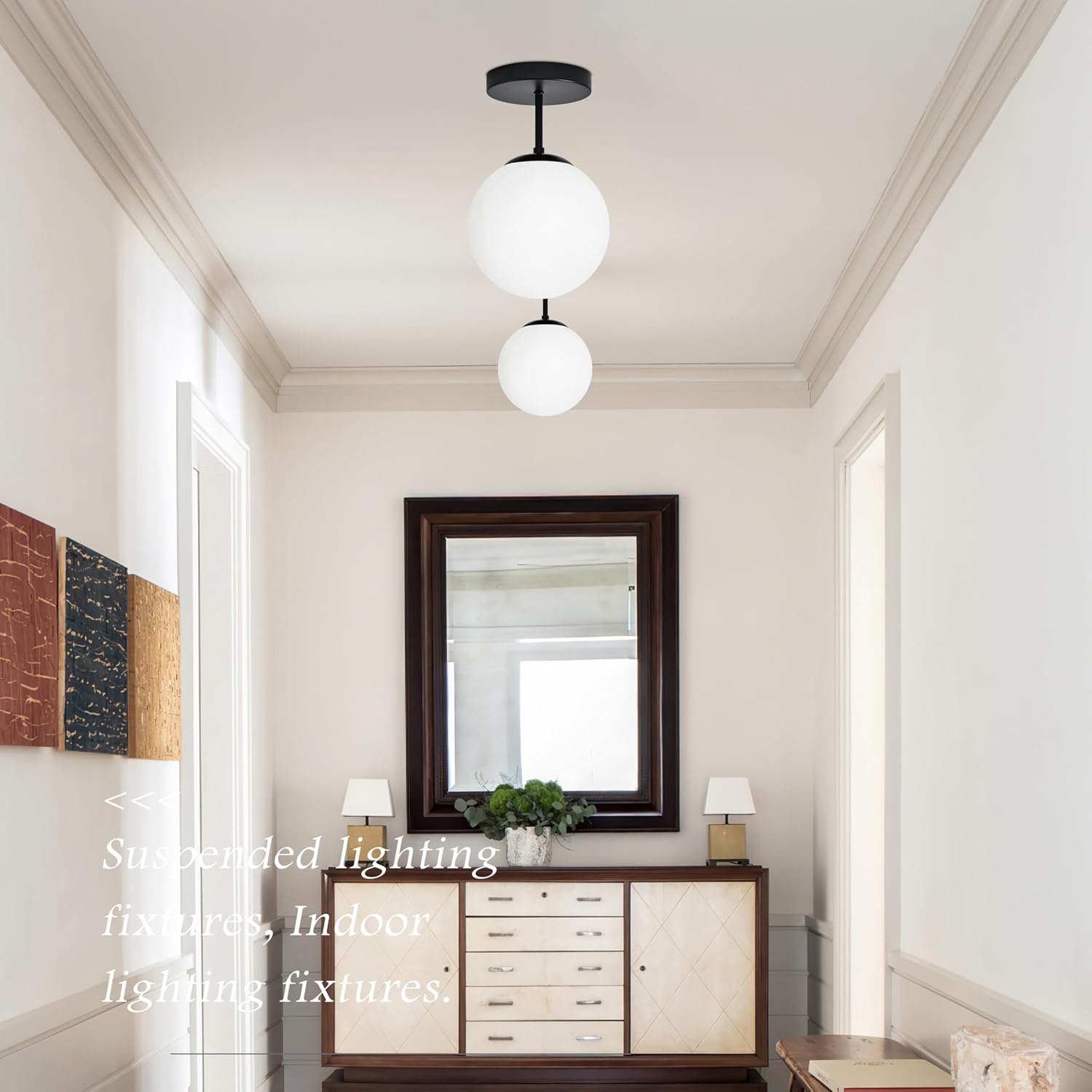 Black Milk Glass Globe Ceiling Lamp