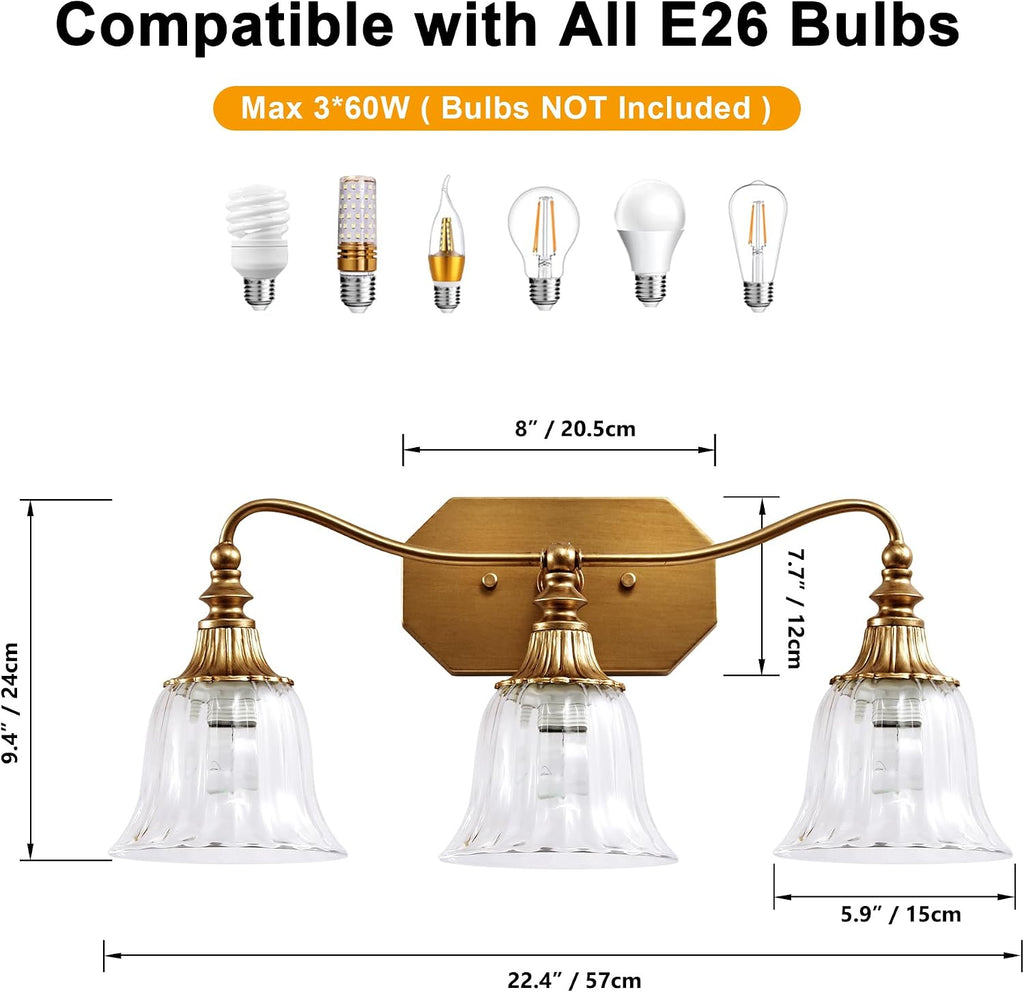 Gold Crystal Vanity Wall Light Bathroom Bedroom Lamp
