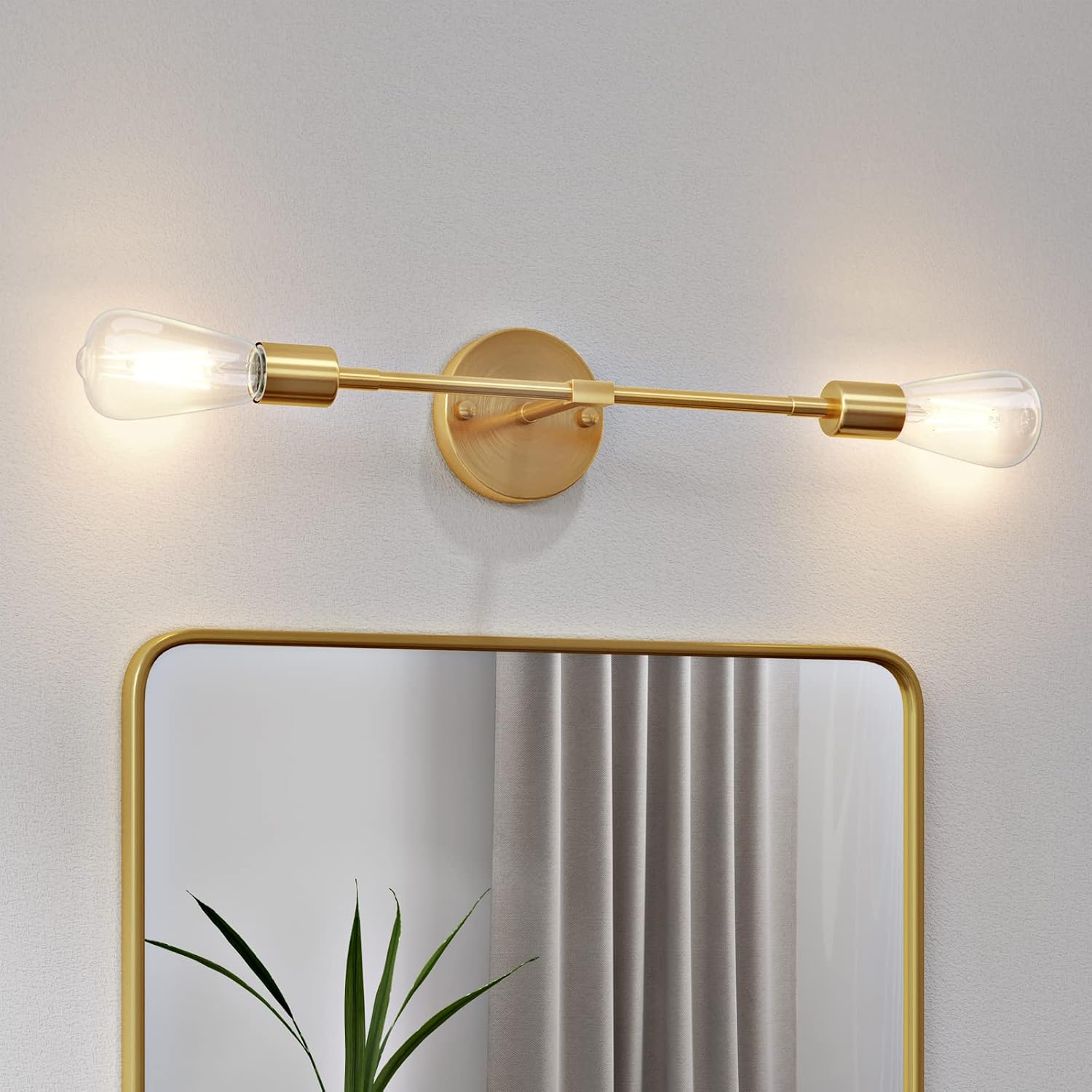 Brass Two Light Bathroom Mirror Wall Sconce