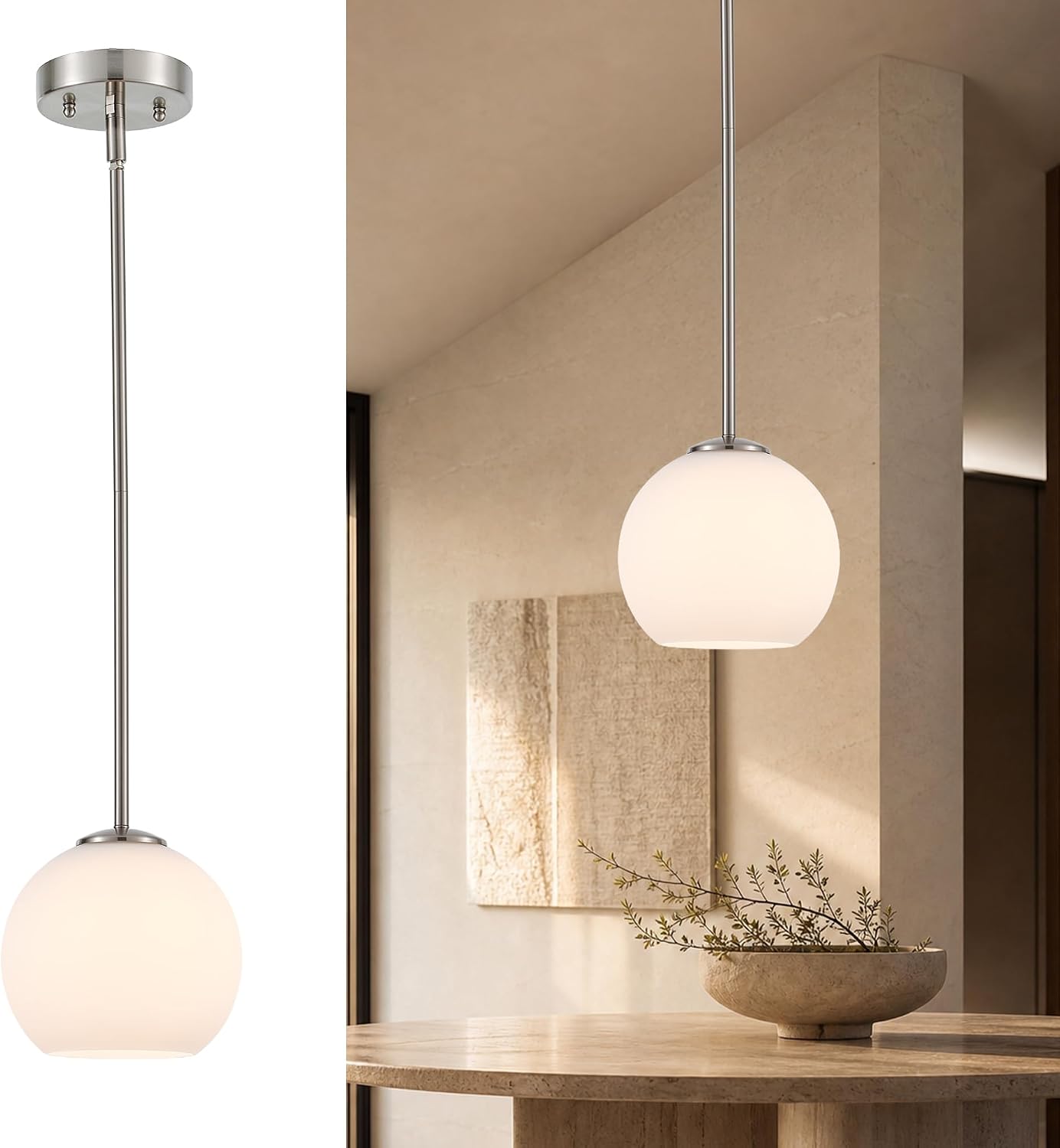 Nickel Milk Glass Kitchen Island Pendant Lamp