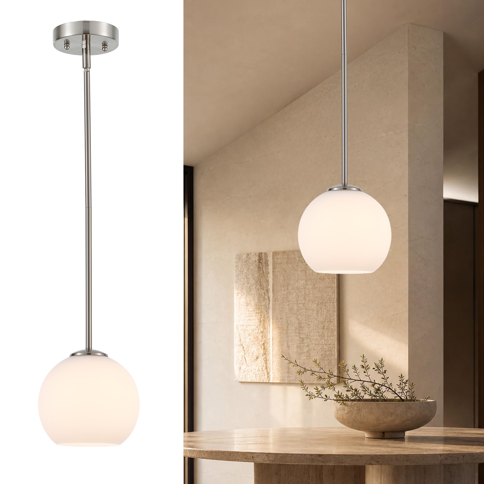 Nickel Milk Glass Kitchen Island Pendant Lamp