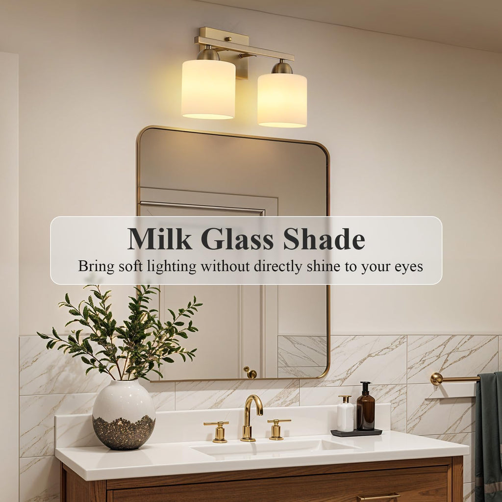 Brass Milk Glass Bathroom Vanity Wall Lamp