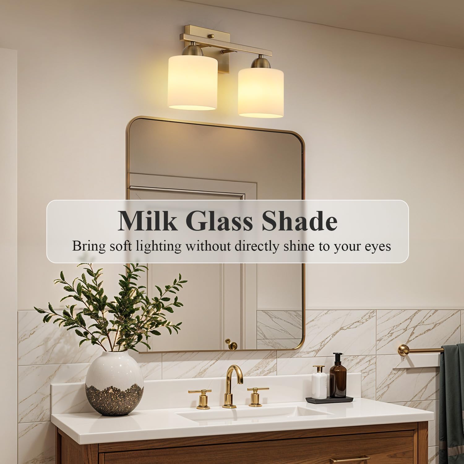 Brass Milk Glass Bathroom Vanity Wall Lamp