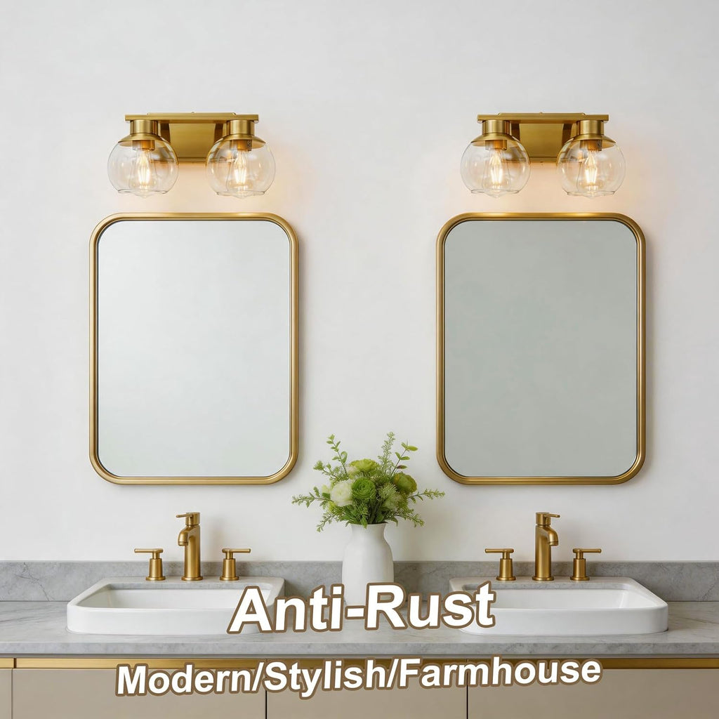 Brass Globe Glass Bathroom Vanity Wall Sconce
