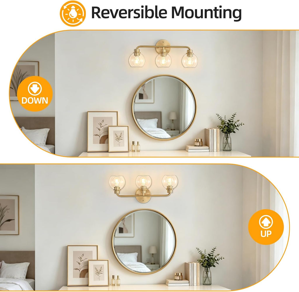 Brass Globe Glass Vanity Bathroom Wall Lamp
