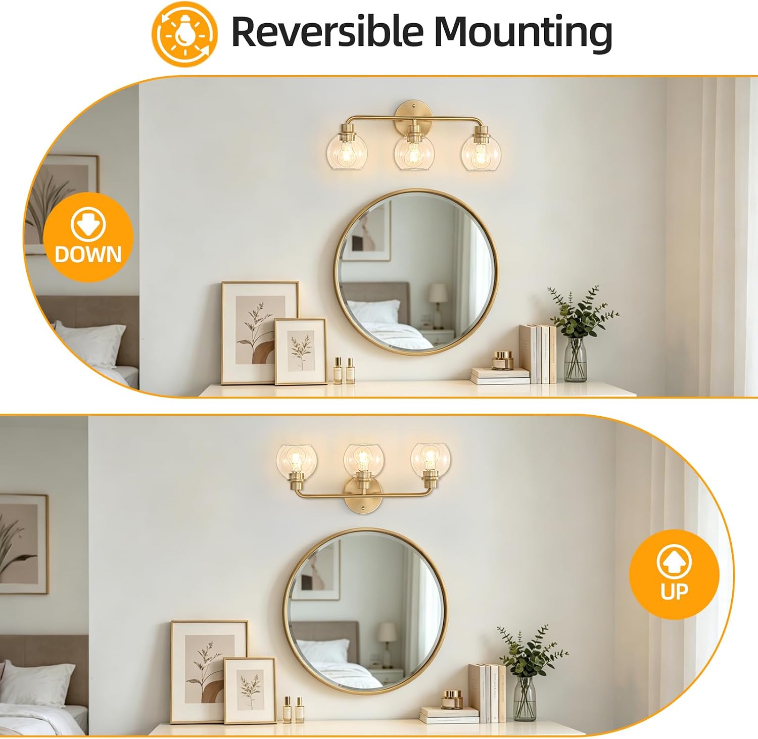 Brass Globe Glass Vanity Bathroom Wall Lamp