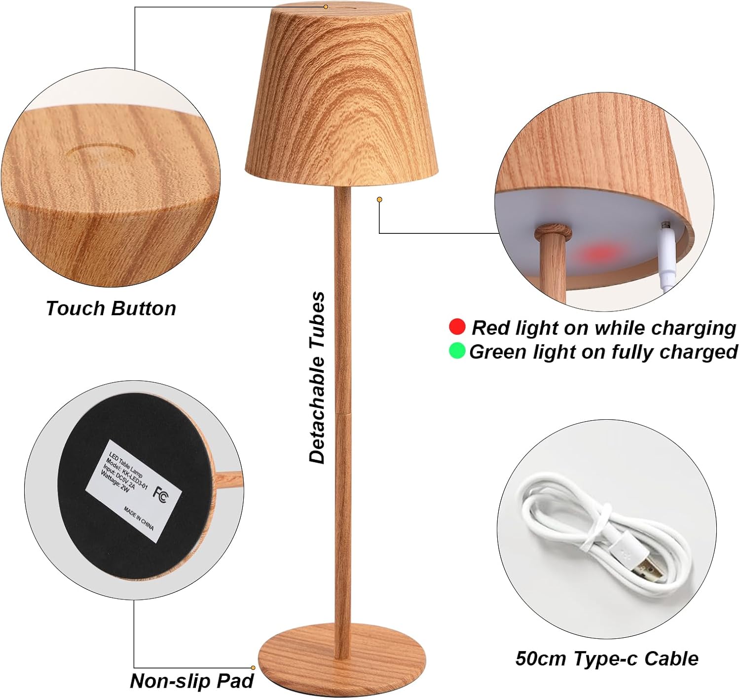 Woodgrain Wireless Dimmable Dining Table Lamps