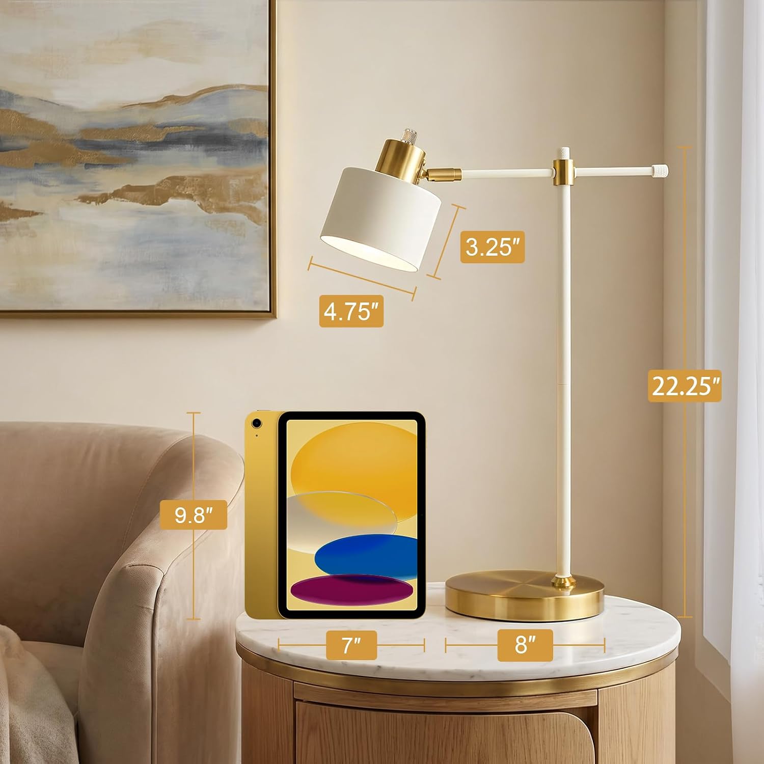Cream Gold Adjustable Mid Century Table Lamp