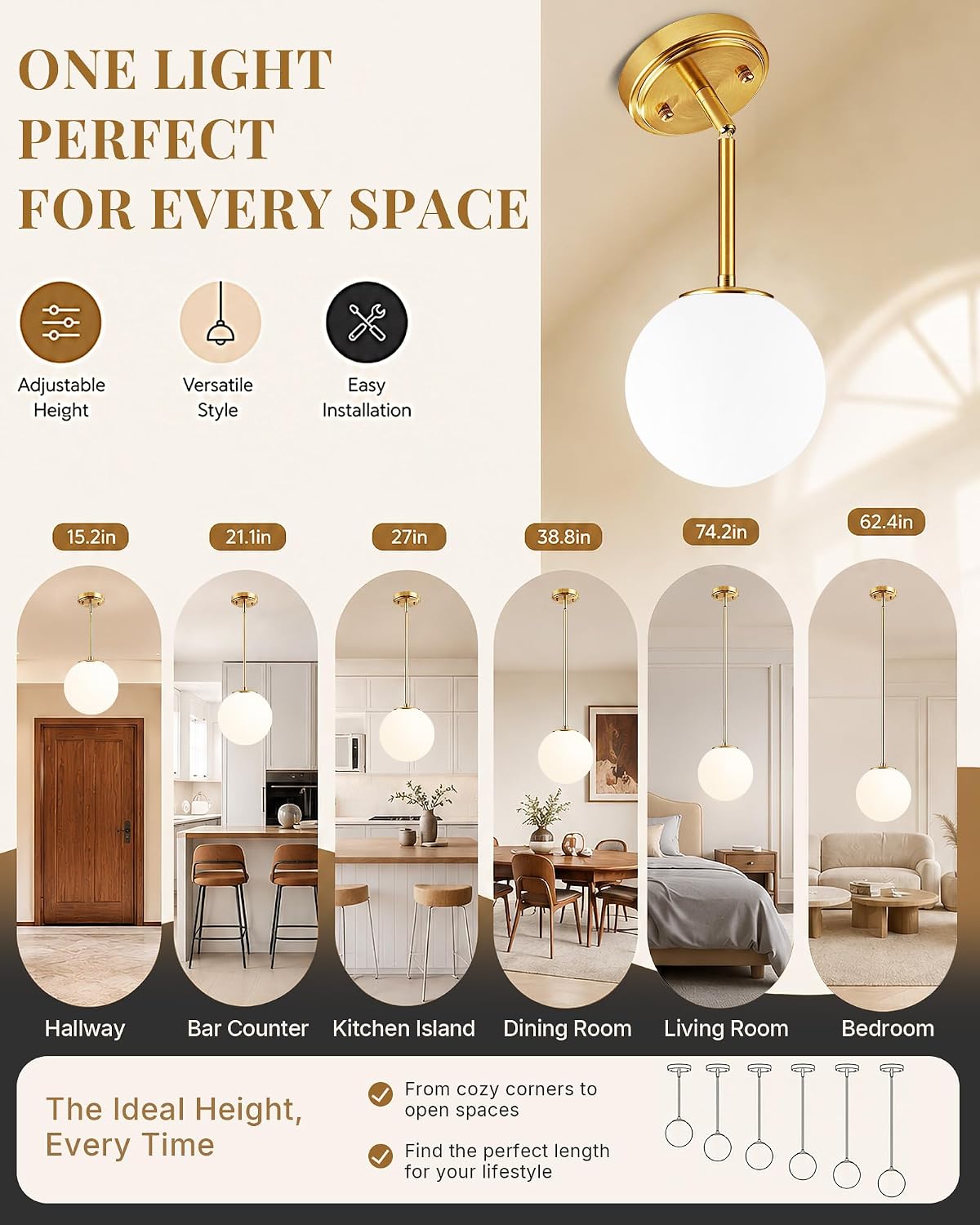 Brass Milk Glass Kitchen Globe Pendant Light