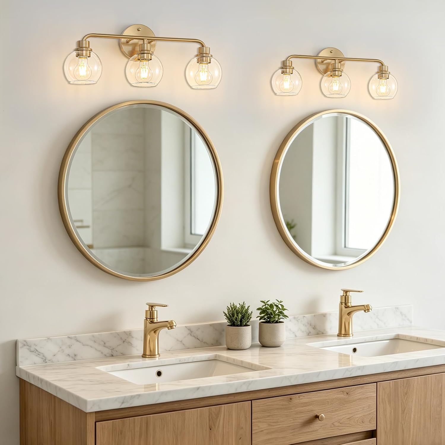 Brass Globe Glass Vanity Bathroom Wall Lamp