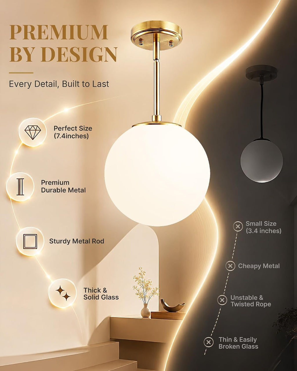 Brass Milk Glass Kitchen Globe Pendant Light