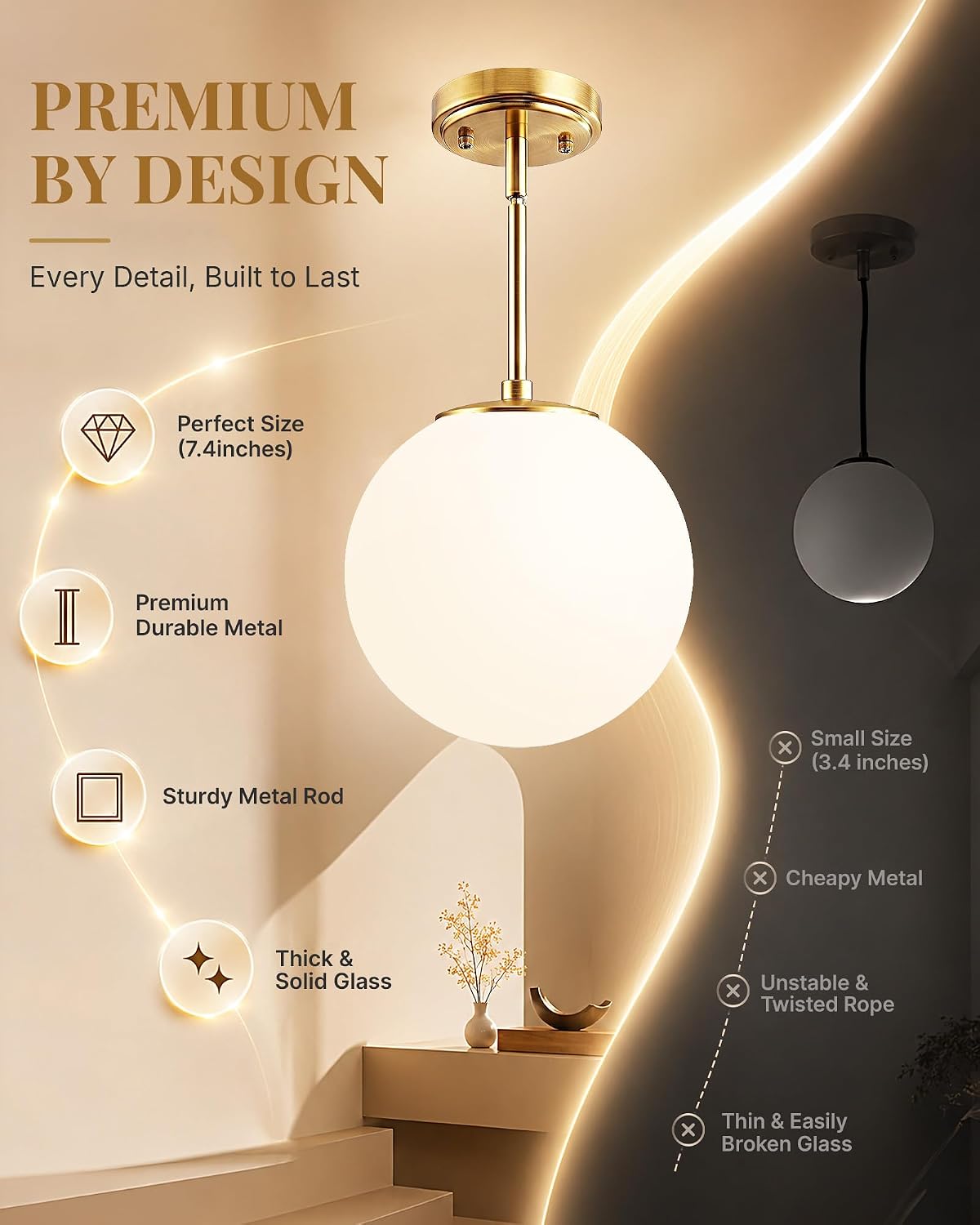Brass Milk Glass Kitchen Globe Pendant Light