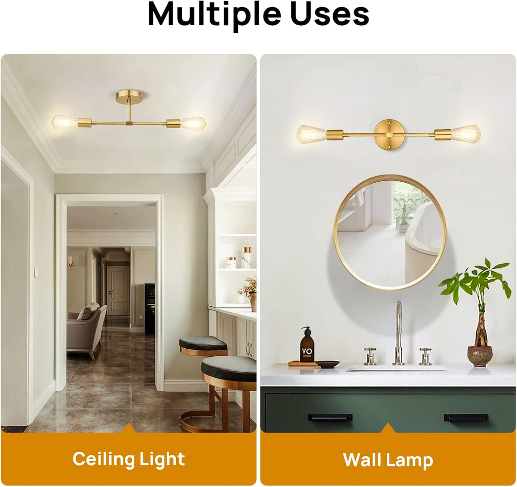 Brass Two Light Bathroom Mirror Wall Sconce